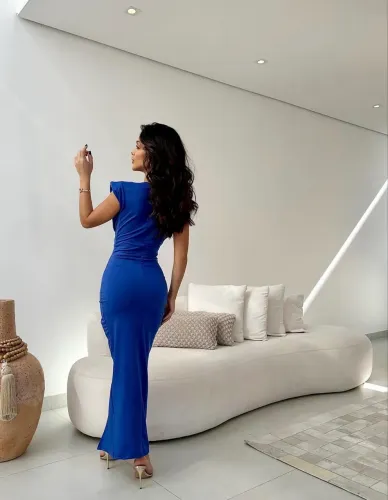 Vestido maxi fenda azul royal