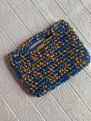 Bolsa Clutch Artesanal Azul & Amarelo Ouro