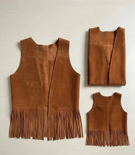 Colete de Franja em Couro Camurça Legítimo - Estilo Boho / Country