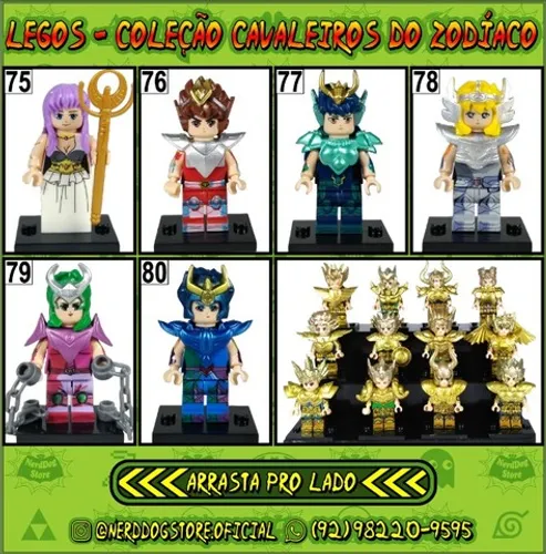 Legos Cavaleiros do Zodíaco - NerdDog Store Ikki Shun Seiya Shiryu Bronze Aiolia Shaka Mu