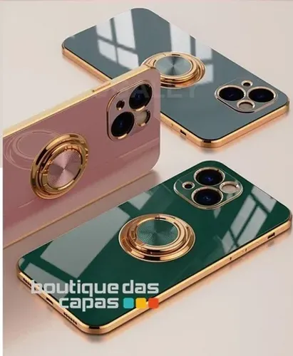 capa tpu borda dourada com suporte magnetico luxo iphone 11 12 13 pro max
