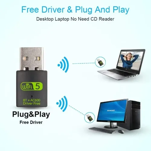 Adaptador Bluetooth WiFi USB,  de rede sem fio de banda dupla  600 Mbps, 2,4 5 GHz
