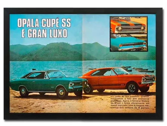 Opala SS e Gran Luxo 1972 - Quadro decorativo com matéria original de revista