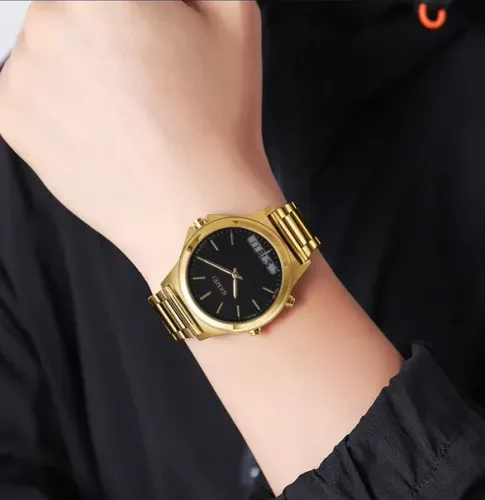 Relógio Skmei unissex aço inoxidável dourado preto