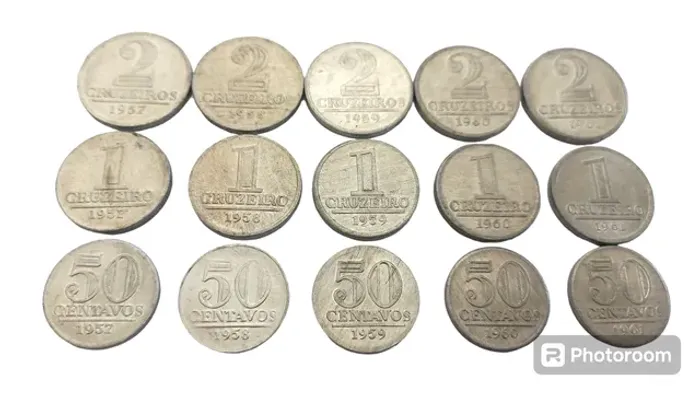 Lote de 15 moedas de alumínio de cruzeiros