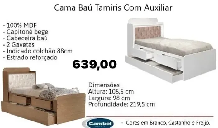 Bicama Thamiris com gavetas e baú - FRETE GRÁTIS 