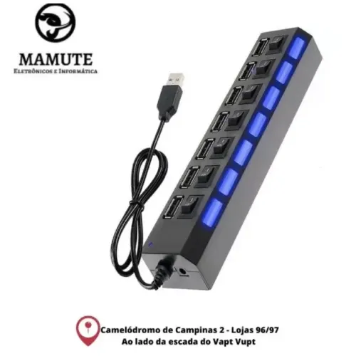 Hub Usb 2.0 Com 7 Portas Switch Liga/desliga E Led Indicador