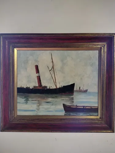 Pintura óleo 1979 assinada mar navio marinha
