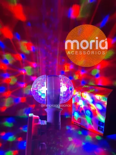 Lâmpada Led Duplo Giratória Colorida RGB Potente Efeito Bola Maluca Para Festas