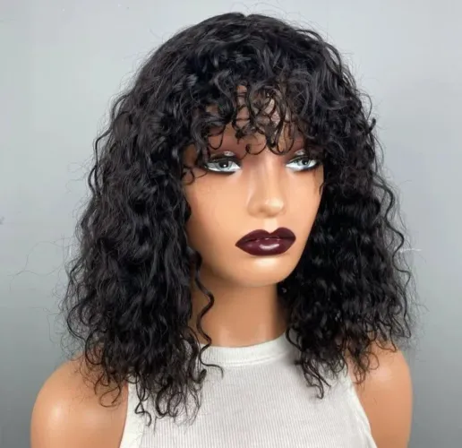 Peruca Cacheada com Franja - Cabelo Humano