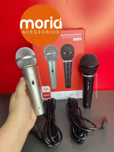 Microfones Duplo Profissional MT-1028 Dinâmico P10 Cor Preto e cinza