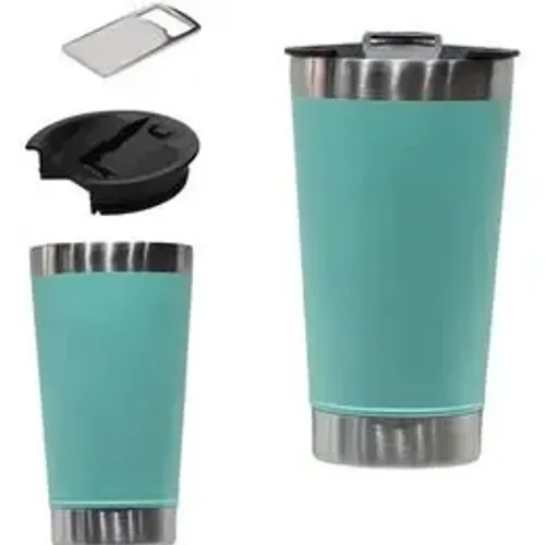 Copo Termico 473 Ml Aço Inox C/ Tampa E Abridor Para Cerveja Cor Verde-claro