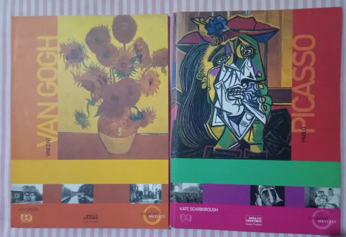 Livros didáticos sobre os pintores Van Gogh e Picasso