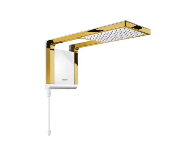 Chuveiro Ducha Elétrica Lorenzettti branco e dourado brilho