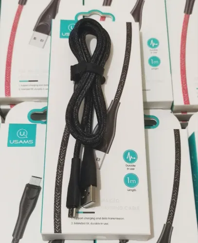 Cabo  Micro USB / V8 Preto  -  1 Metro - Trançado - Original USAMS - R$: 20,00