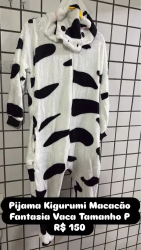 Pijama kigurumi macacão fantasia vaca tamanho P - R$ 150