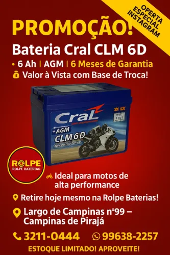 Bateria 6 Amperes \ Cral \Moto Honda Fan Bros Xre 125/150....