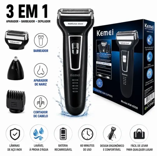 Aparador elétrico 3 em 1 recarregáveis USB, Barba, cabelo, nariz e orelhas.