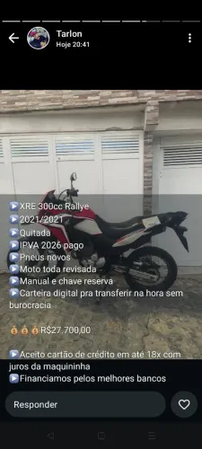 Vende-se moto XRE 300rallye ano 2021