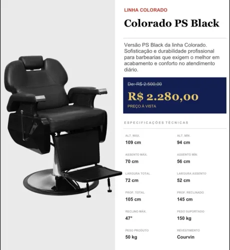 Cadeira de Barbeiro Colorado PS Black