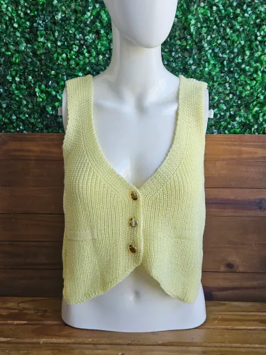 Colete de Tricô Amarelo Manteiga
