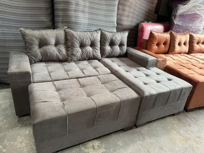 Sofa Chaisee Com Puff Grande Entrega Grátis 