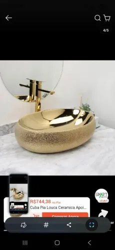 Cuba Pia Louca Ceramica Apoio Banheiro 59 x 41cm Luxo Gold