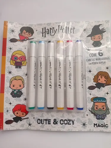 Livros para colorir com kit de 6 marcadores pontas dupla