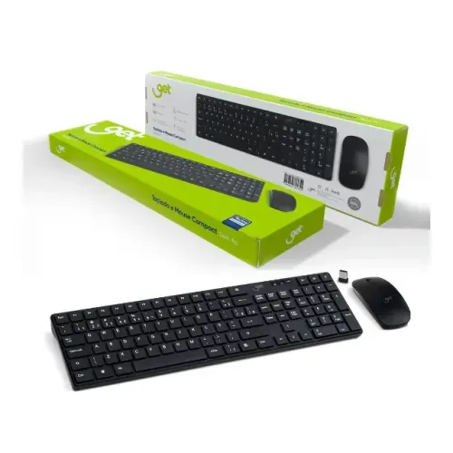 Kit Teclado e Mouse Sem Fio USB Get Compact 2