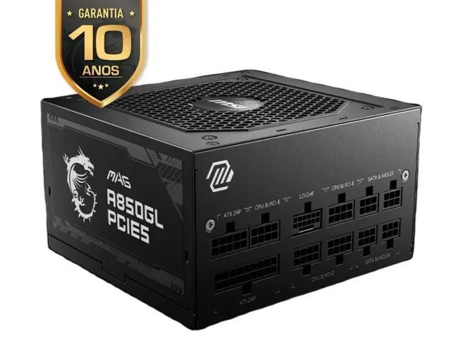 Fonte MSI MAG A850GL, 850W, 80 Plus Gold, Modular, PFC Ativo, Com Cabo, Preto