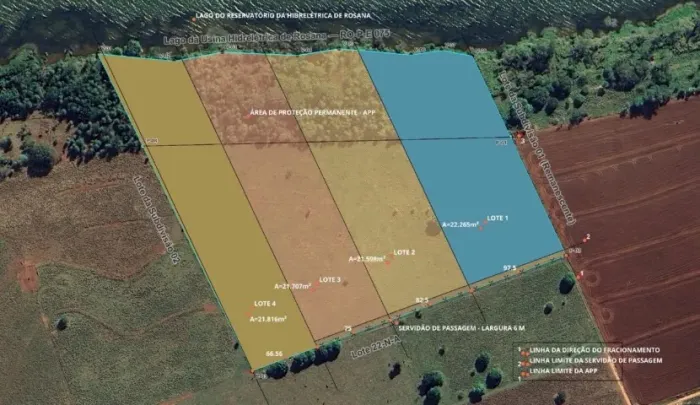 ÁREA JÁ SUBDIVIDIDA À PARTIR DE 21.000M2 - FUNDOS LAGO DA USINA HIDROELETRICA DE ROSANA