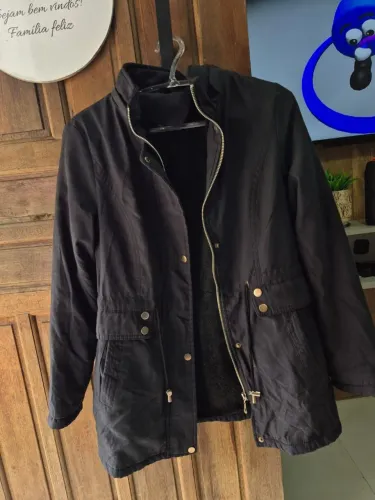 Casaco quentinho inverno preto peluciado