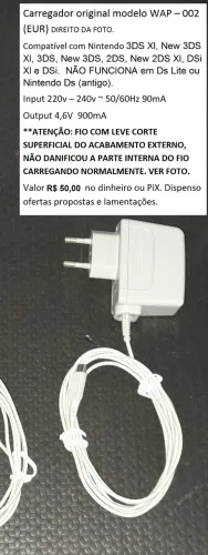 Carregador Nintendo 3ds 3dsxl 2ds e new 3ds