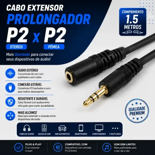 Cabo Extensor Prolongador Storm P2 Stereo X P2 Fêmea