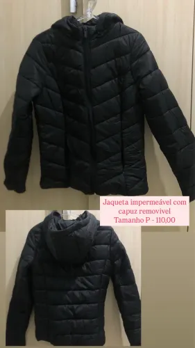 Casaco impermeável com capuz removível preto