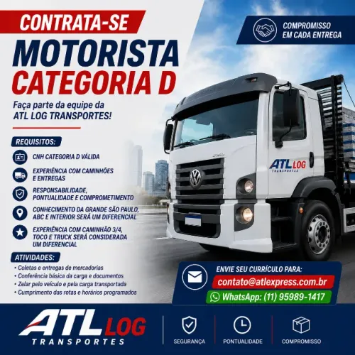 CONTRATA-SE MOTORISTA - CATEGORIA D