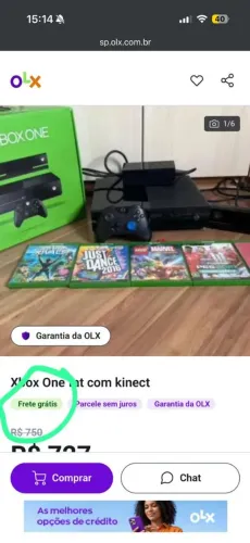 Xbox one flat R$ 750.00