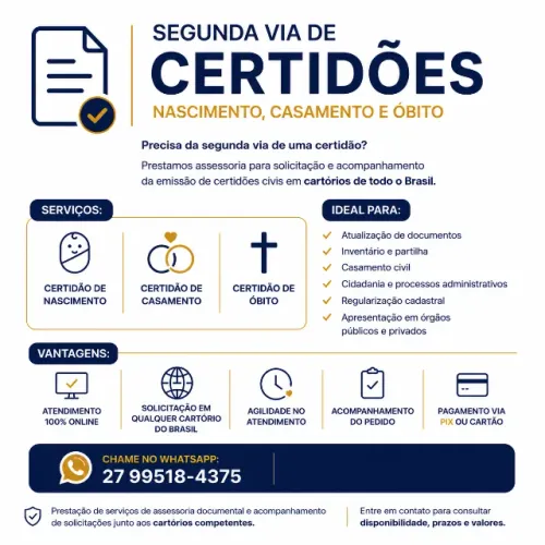 Segunda Via de Certidão de Nascimento, Casamento e Óbito