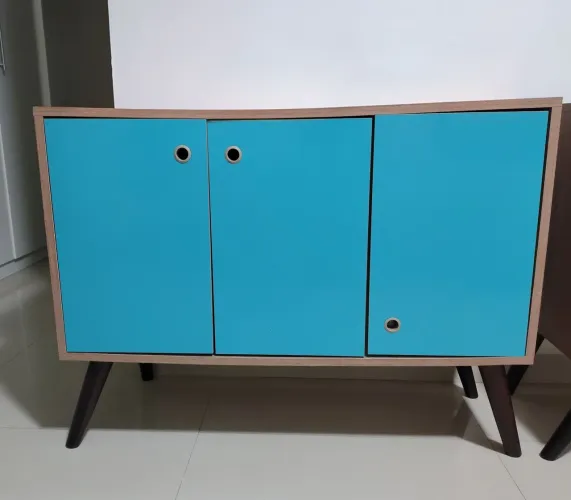 Buffet Retrô 3 Pt Carvalho E Aquamarine