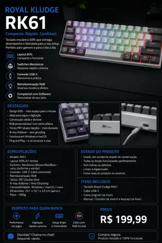 ? Royal Kludge RK61 | Mecânico | RGB | 60%