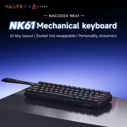 Teclado Mecânico Gamer Ajazz Nk61 Switch Red Hot Swap 60% Preto e Branco