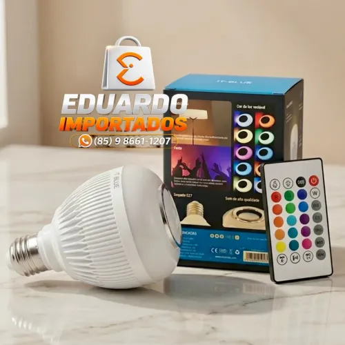 Lâmpada LED Caixa de Som Bluetooth RGB + Controle Remoto