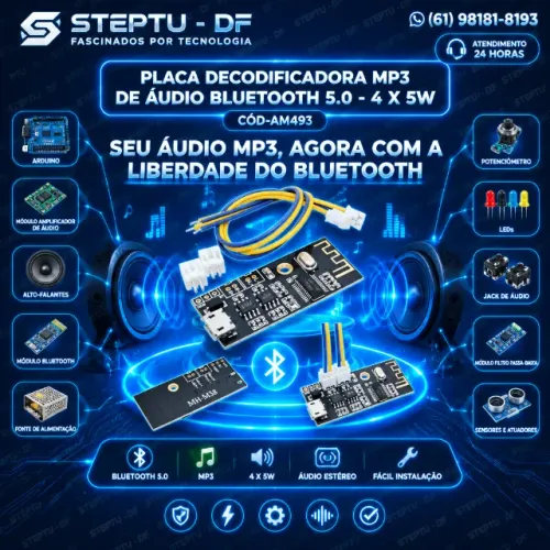 Placa Decodificadora Mp3 De Áudio Bluetooth 5.0 - 4 X 5w Arduino Automação COD-AM493