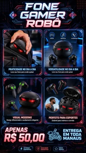 Fone Gamer Robô Bluetooth - Olhinho Vermelho - Novo