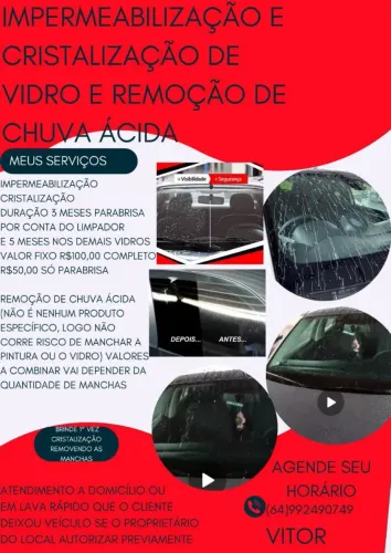 Remoção de chuva ácida e impermeabilização de vidros.