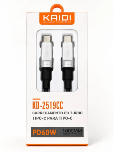 Cabo Kaidi Kd-2519cc Pd 60w Tipo-c Tipo-c 1m Preto Turbo