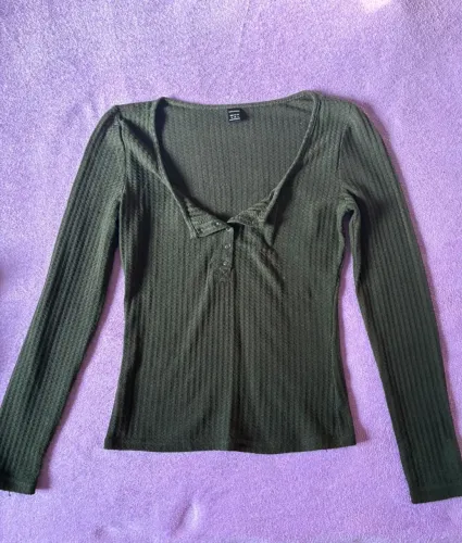 Blusa M manga longa canelada Shein