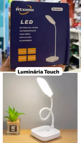 Luminária de Mesa LED Touch Recarregável com Controle de Intensidade