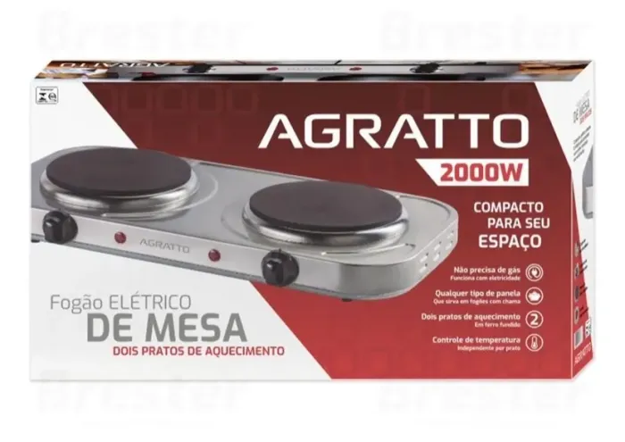 Fogão Elétrico de mesa 2 Bocas 2000W Agratto 