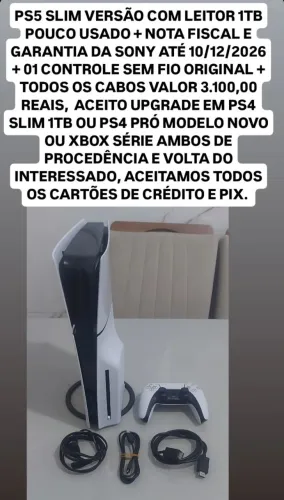 Ps5 slim versão com leitor 1tb + nota fiscal e garantia Aceito cartão